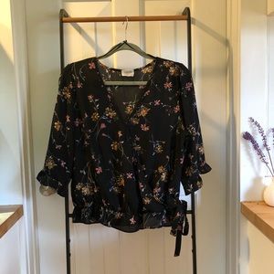 Beautiful Floral faux-wrap Blouse